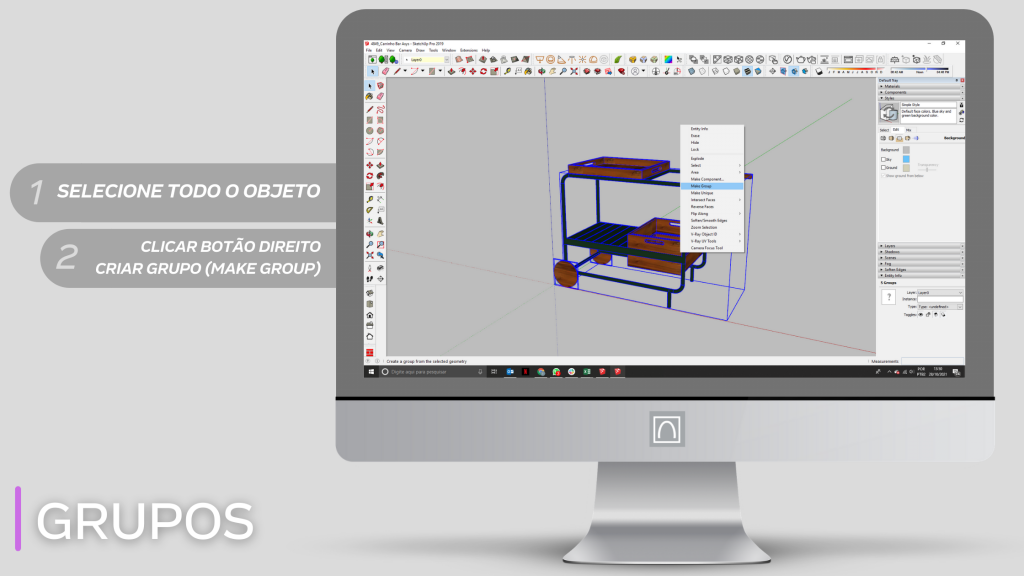 CRIAR GRUPO SKETCHUP BLOCOS 3D OTIMIZAR